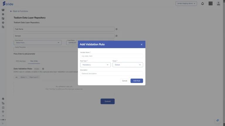 Add Validation Rule form: Variable Name, Rule Type, Scope and Description