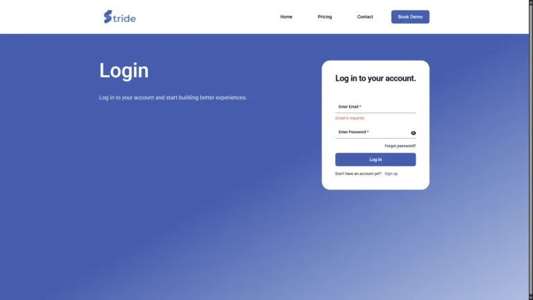 The login form shows Email is required. when the email field is empty
