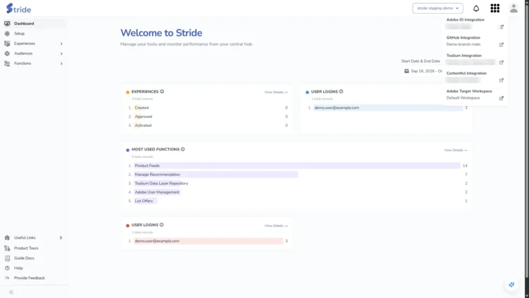 The default integrations menu