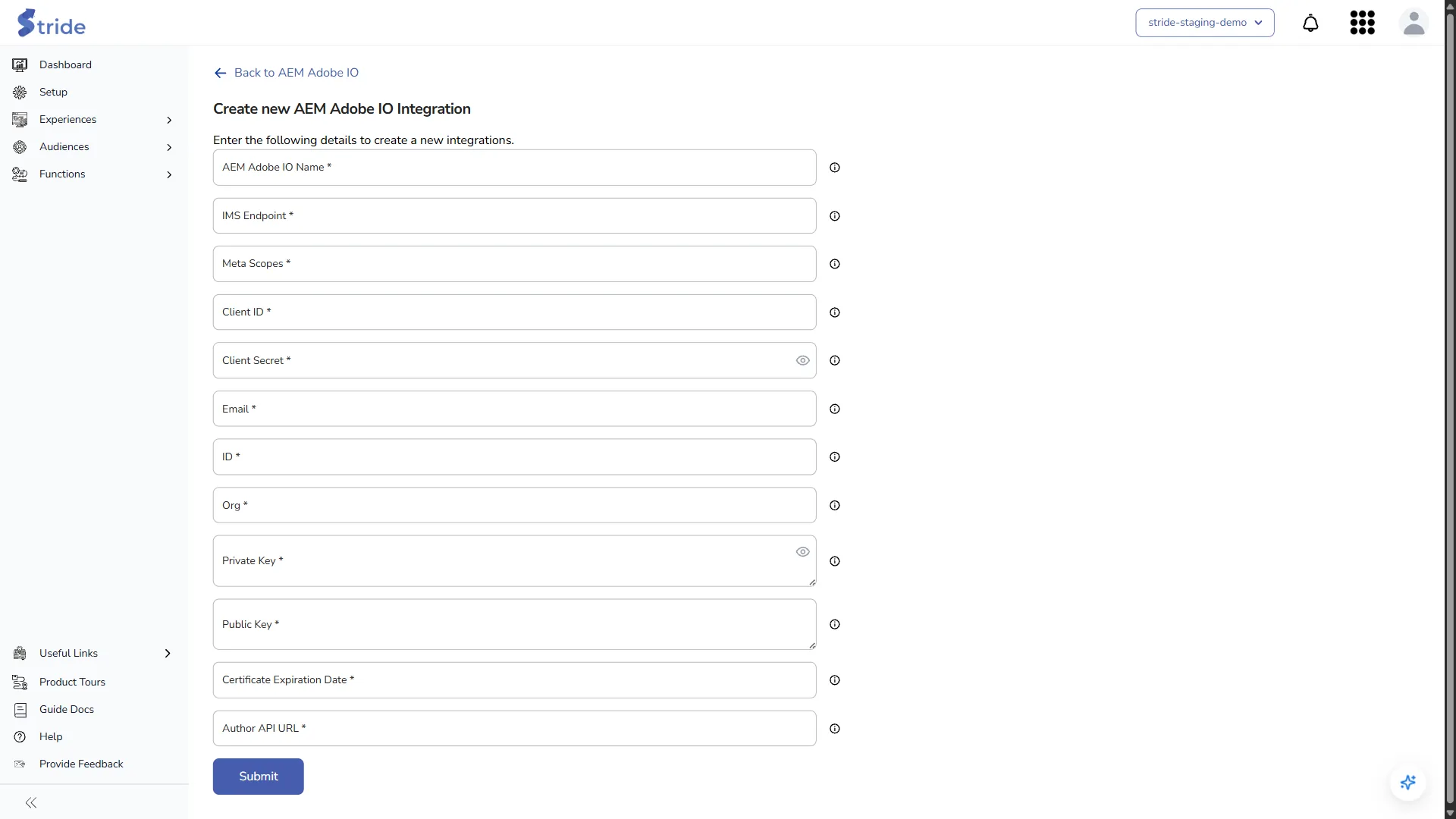 The new AEM Adobe IO Integration form