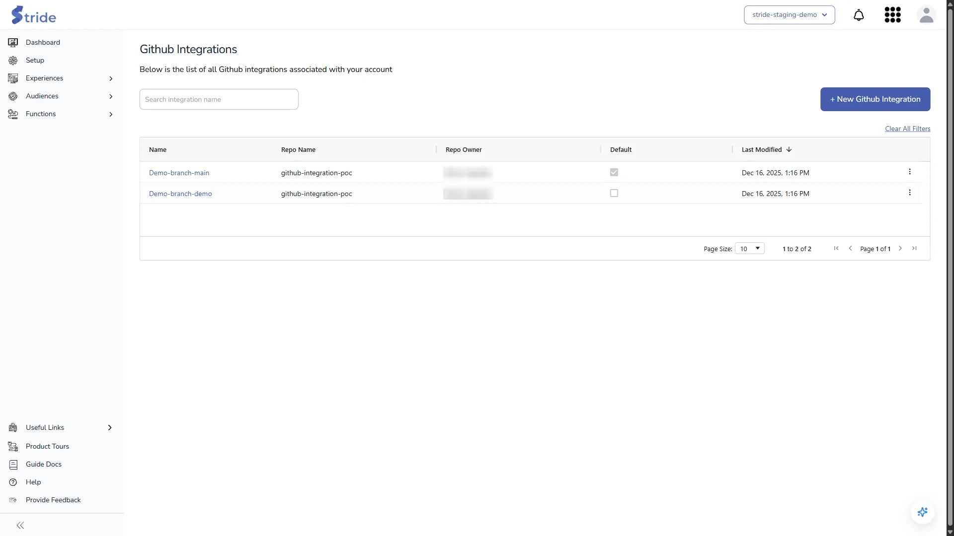 The Github Integrations list
